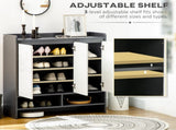 High Gloss Shoe Cabinet with White Doors and Open Shelves, Hallway Shoe Cupboard Storage Organizer T3398P378001