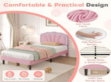3ft Single Upholstered Bed with LED Adjustable Shell Shape Headboard, Soft Velvet Bed Frame with N652P242015P