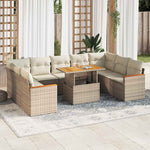 10 Piece Garden Sofa Set with Cushions Beige Poly Rattan Acacia 3327530