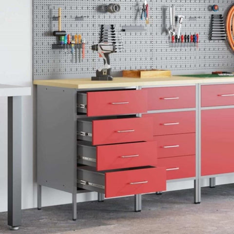 Work Cabinet with Drawer 2 pcs Red and Grey 100 x 55 x 85 cm 3321363