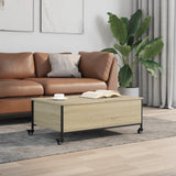 ZNTS Coffee Table with Wheels Sonoma Oak 91x55x34 cm Engineered Wood 842297