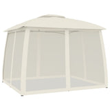 Gazebo with Double Roof and Mesh Walls Cream 2.93x2.93 m Steel 368448