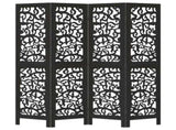 Room Divider 4 Panels Black Solid Wood Paulownia 358753