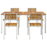Outdoor Dining Set 5 pcs Solid Acacia Wood and Stainless Steel 3334793