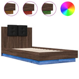 Bed Frame with LED without Mattress Brown Oak 90x190 cm Single 3210065