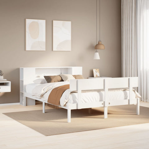 ZNTS Bookcase Bed without Mattress White 150x200 cm King Size Solid Wood Pine 3321777