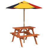 Picnic Table for 4 Kids with Umbrella Solid Wood Fir 3281615