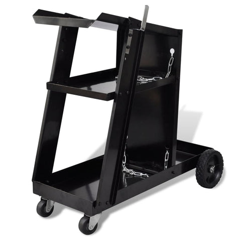 ZNTS Welding Cart Black Trolley with 3 Shelves Workshop Organiser 140950