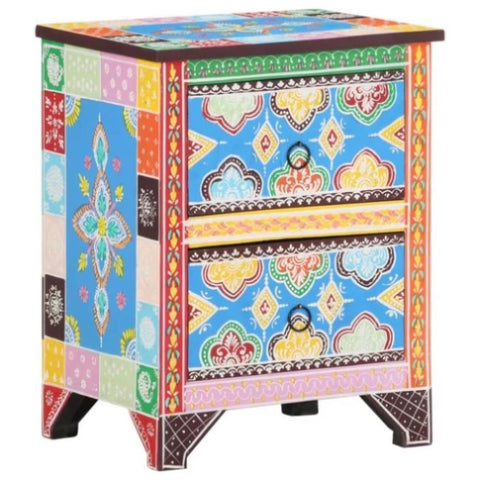 ZNTS Hand Painted Bedside Cabinet 40x30x50 cm Solid Mango Wood 321666