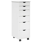 Rolling Cabinet White 34 x 39 x 93.5 cm Solid Pine Wood 42028365