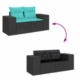 6 Piece Garden Sofa Set with Cushions Black Poly Rattan Acacia 3326798