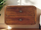 Solid Wood Floating Mini Chestnut Bedside, 2 Drawers, Dark Brown B2743P402930