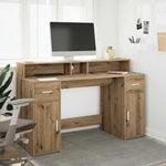 Desk with LED Lights Artisian Oak 140x55x91 cm Engineered Wood 3309428
