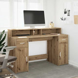 Desk with LED Lights Artisian Oak 140x55x91 cm Engineered Wood 3309428