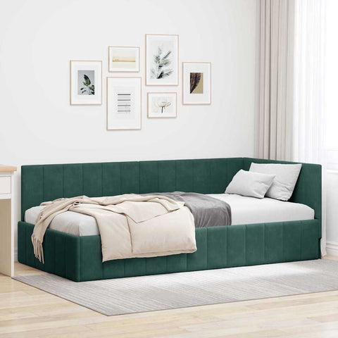 Corner Bed Frame with Headboard Dark green 100 x 200 cm Velvet 42016319