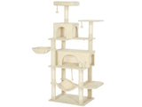 202cm Cat Tree with 6 Scratching Posts, 2 Hammocks, 2 Condos, 2 Perches, Pompoms, for Cats to Rest T3398P552535