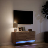 TV Wall Cabinet with LED Lights Brown Oak 80x31x35 cm 852361