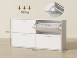 Wooden Modern Design 4 Drawer Shoes Cabinet Pull Down Shelf Storage Organiser - White T3398P378004