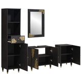 Bathroom Cabinet Set with Drawer 4 pcs Black Solid Mango Wood 3310161