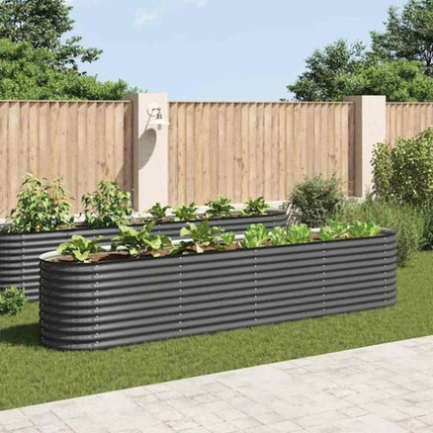 Garden Raised Bed 400x80x81 cm Galvanised Steel Grey 45521