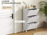 Narrow Shoe Cabinet with 3 Flip Drawers - White T3398P555123