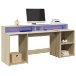 Desk with LED Lights Sonoma Oak 200x55x91 cm Engineered Wood 3309440