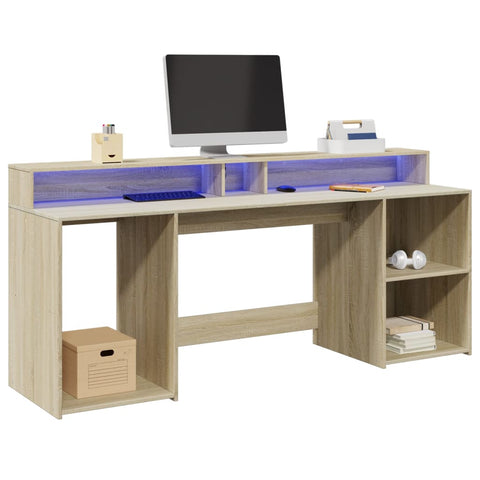 Desk with LED Lights Sonoma Oak 200x55x91 cm Engineered Wood 3309440