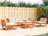 5 Piece Garden Sofa Set with Cushions Wax Brown Solid Wood Pine 3216982