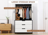 2 Door Wardrobe, Modern Wardrobe with 3 Drawers and Hanging Rod for Bedroom, Black T3398P378727