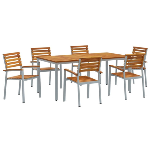 ZNTS 7 Piece Garden Dining Set Solid Wood Acacia and Metal 3284410