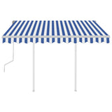 Manual Retractable Awning with Posts 3.5x2.5 m Blue and White 3069916