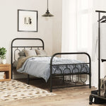 ZNTS Metal Bed Frame without Mattress with Footboard Black 90x190cm 377127