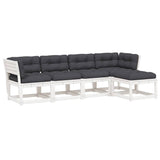 5 Piece Garden Sofa Set with Cushions White Solid Wood Pine 3217011
