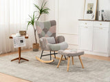 Rocking Chair, Fabric Relaxing Chair Wingback Accent Chair Solid Wood Legs, Accent Armchair N605P181754Z