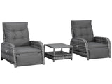 2 Seater Rattan Wicker Chaise Lounge Sofa Set Bistro Conversation Furniture with Cushion for T3398P314742