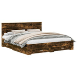 Bed Frame with Drawer Smoked Oak 200 x 200 cm Engineered Wood 3408226