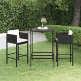 3 Piece Garden Bar Set with Cushions Poly Rattan Black 3095388
