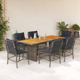 7 Piece Garden Dining Set with Cushions Grey Poly Rattan 3212080