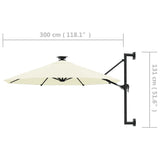 Wall-mounted Garden Parasol with LEDs 300 cm Sand 312522