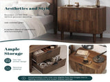 Medieval modern style groove decorative cabinet, walnut storage box, with two drawers for large W6296P540571