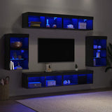 TV Cabinet Set Wall-mounted 8 pcs Black oak Engineered wood 3334388