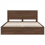 Bed Frame with Drawer Brown Oak 200 x 200 cm Engineer Wood 3409432