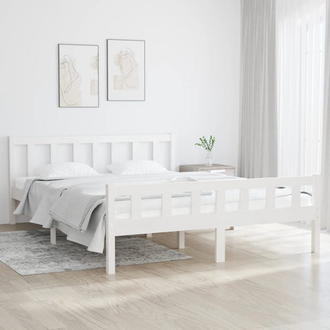 Bed Frame without Mattress White Solid Wood King Size 810685