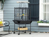 156cm Bird Cage,Large Parrot Cage with Open Play Top, Perch, Seed Guard, Wheels, Storage Shelf, Dark T3398P553395