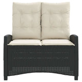 Reclining Garden Bench with Cushions Black Poly Rattan 368225
