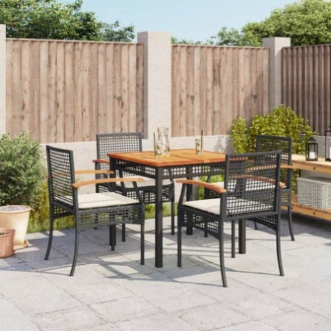 ZNTS 5 Piece Garden Dining Set with Cushions Black Poly Rattan 3213561