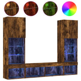 5 Piece TV Wall Units with LED Smoked Oak Engineered Wood 3216694