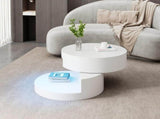 Round rotating coffee table with LED lights, 360&deg rotating tabletop, end table, double-layer sofa N605P387961W