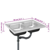 Kitchen Sink with Double Basins Silver 800x600x155 mm Stainless Steel 147235