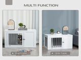 2-in-1 Dog Cage and Side Table, with Two Lockable Doors, for Medium Dogs - White T3398P554344